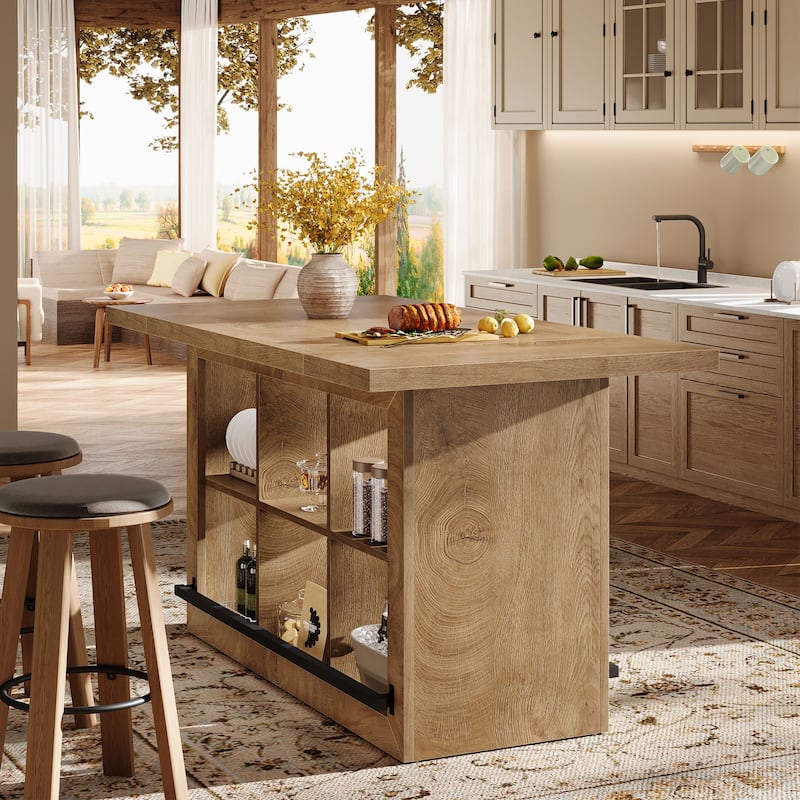 Kitchen Island with 6 Cubbies, Counter Height Kitchen Island Table