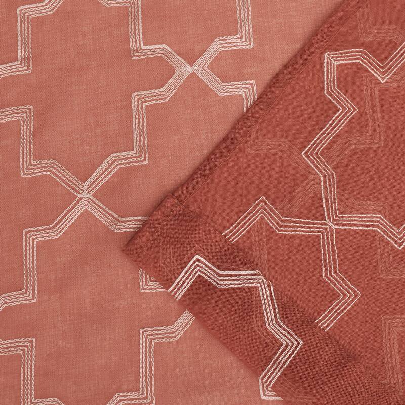 Superior Decorative Quatrefoil Embroidered Sheer Curtain Set with 2 Panels