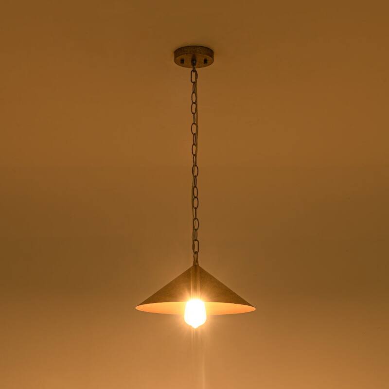 Rustic Antique Silver Single Shallow Cone Kitchen Pendant Light - 13.8 inches