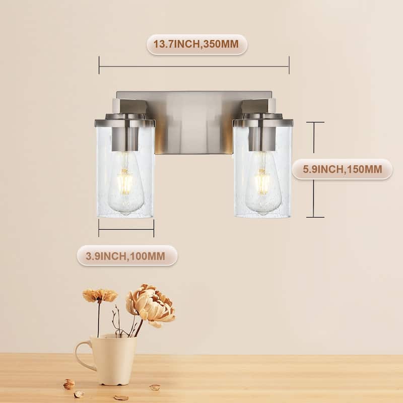 Vinluz Brushed Nickel Vanity Lights with Seeded Glass Shade