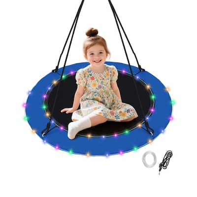 40 Inches Saucer Tree Swing Round with Lights for Kids and Adults-Blue - Multi
