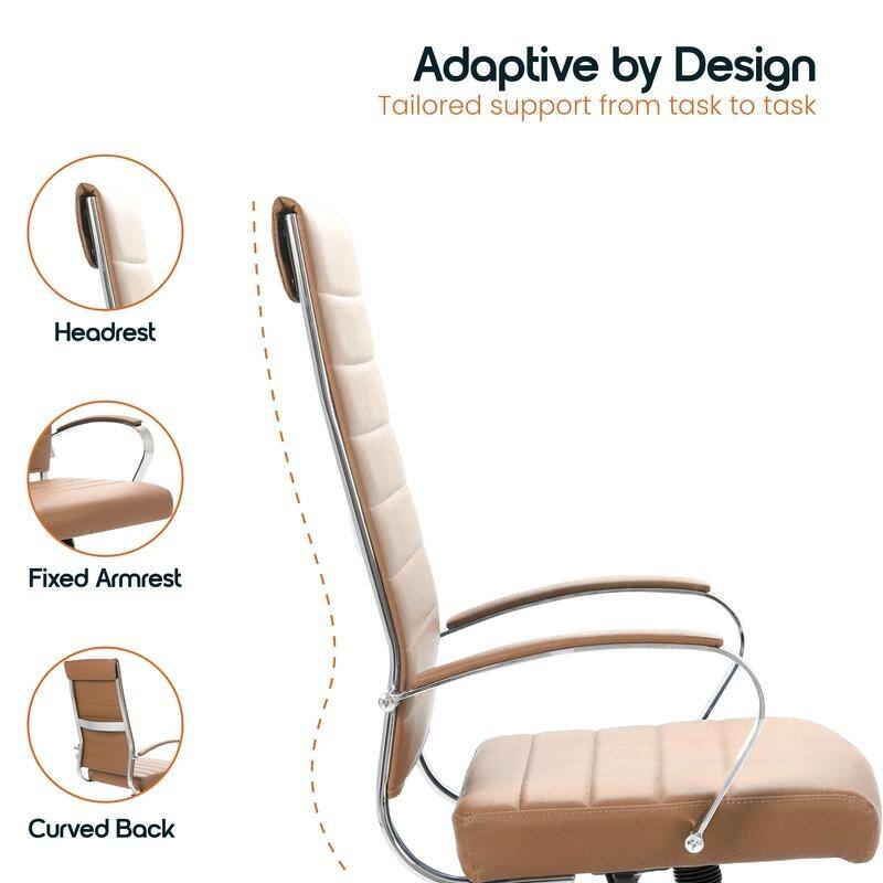 Benmar Leather Executive Office Chair with Chrome Frame, Adjustable Height, Tilt Lock, 360° Swivel, and Smooth Rolling Casters