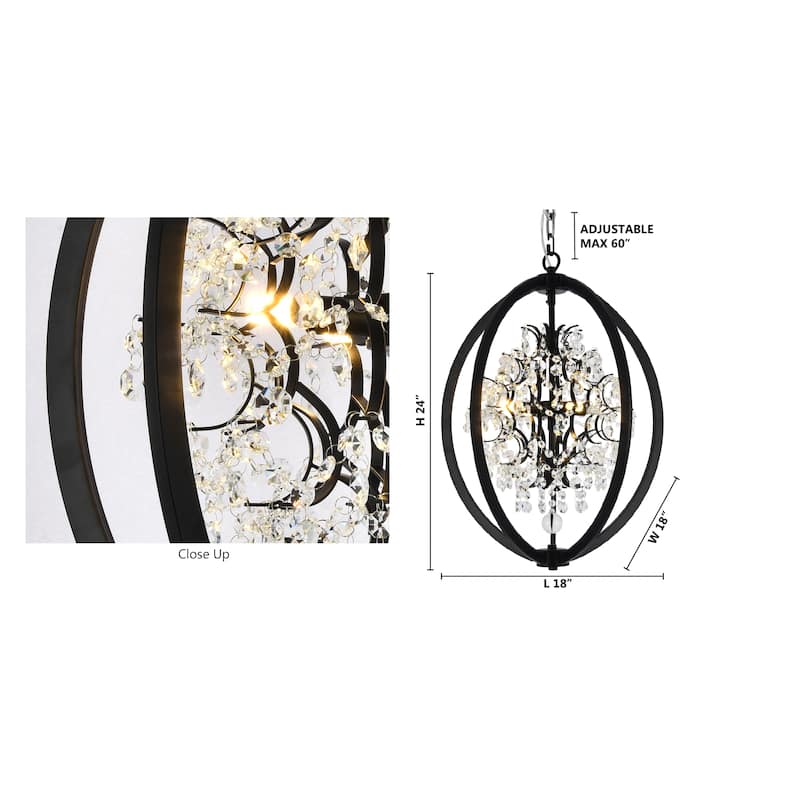 4-Light Matte Black Cage Chandelier With Clear Beaded Crystals