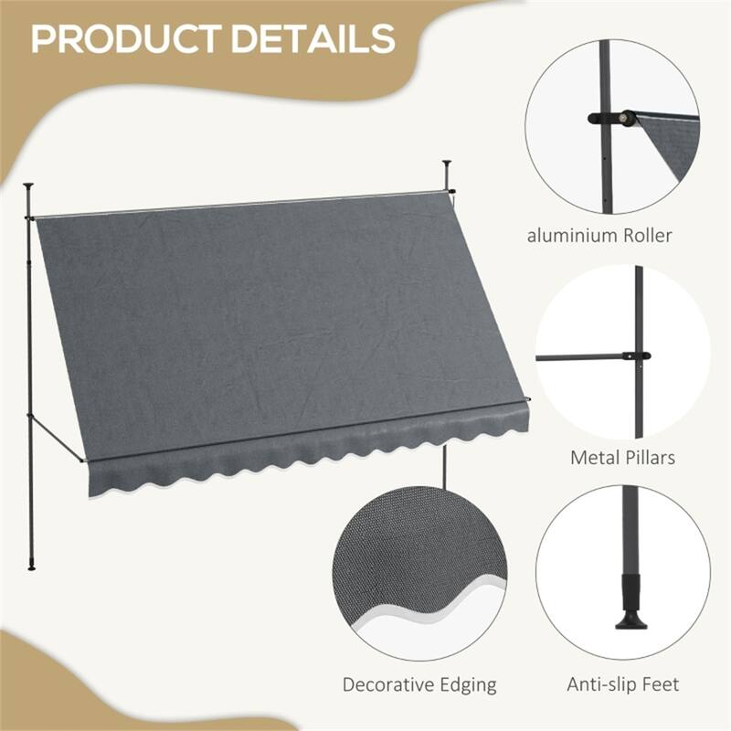 Dark Grey Aluminum Metal Patio Awning Adjustable Outdoor Sunshade - 137.75" W x 47.25" D