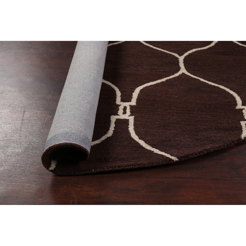 Trellis Brown Contemporary Oriental Area Rug Hand-tufted Wool Carpet - 8'0" x 8'0" Round