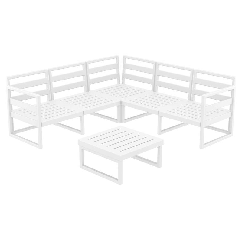 2 Piece White Patio Sectional Lounge Set with Taupe Sunbrella Cushion 78.75"