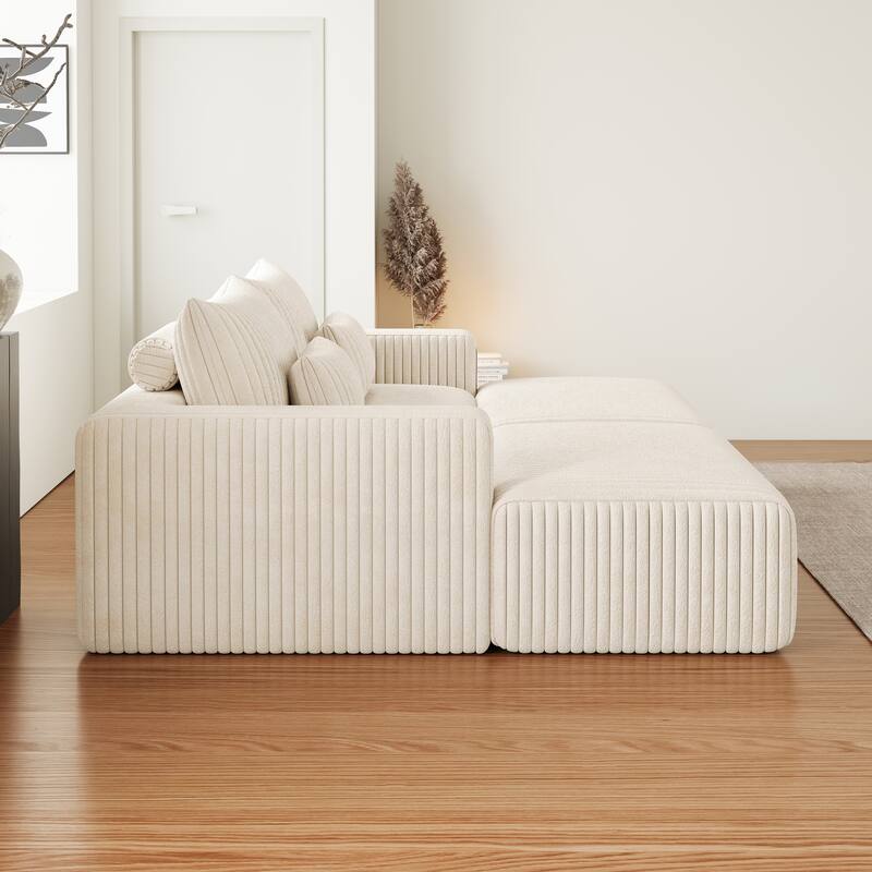 102" Corduroy Cloud Sofa Oversized Modular Sleeper Sofa for Livingroom Plush Sectional Loveseat with 2 Removable Footstool - Beige