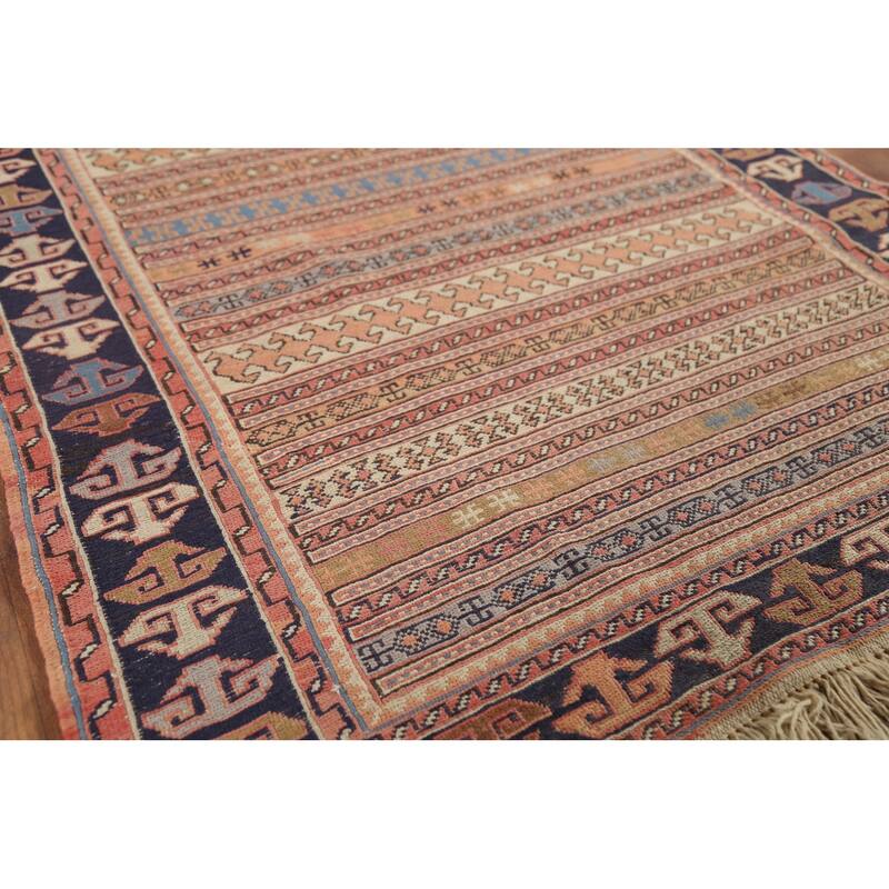 Striped Geometric Kilim Persian Accent Rug Handmade Wool Carpet - 3'3"x 4'8"