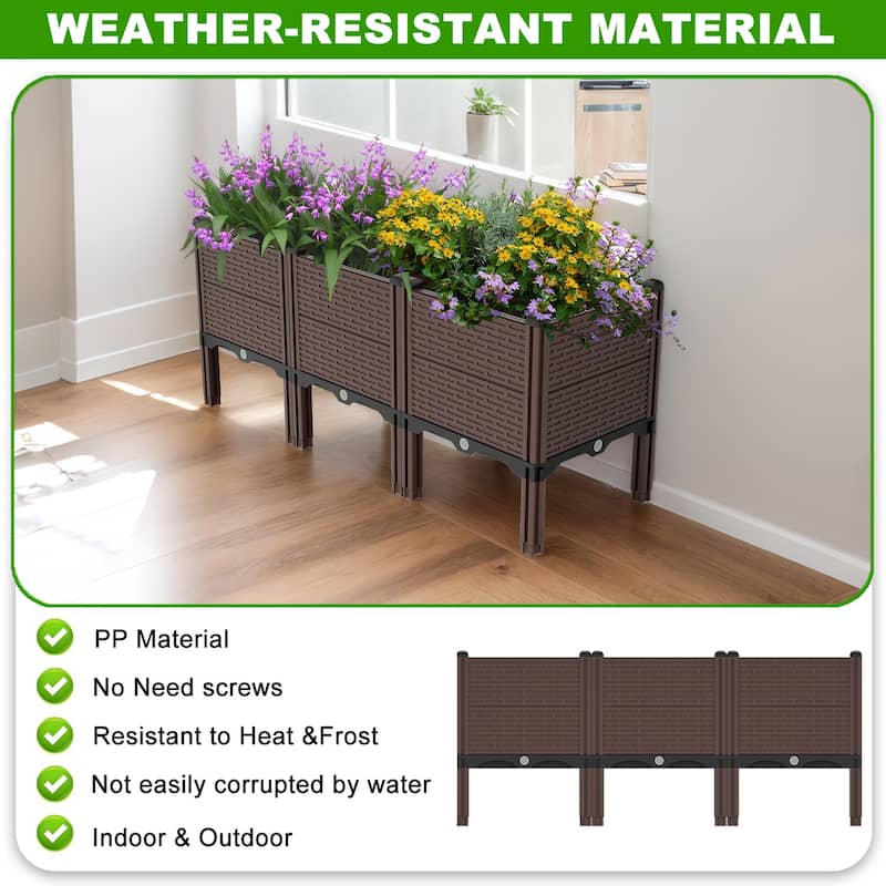 47.2x15.7x19.6in Raised Garden Beds,Polypropylene Planter Boxes,Garden Box with Drain Outlet,Heat and Frost Resistance Planters