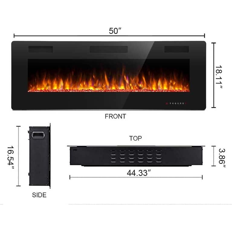 Modern Recessed Wall-mounted Multicolor LED Electric Fireplace, Ultra-thin and Low Noise - 50INCH