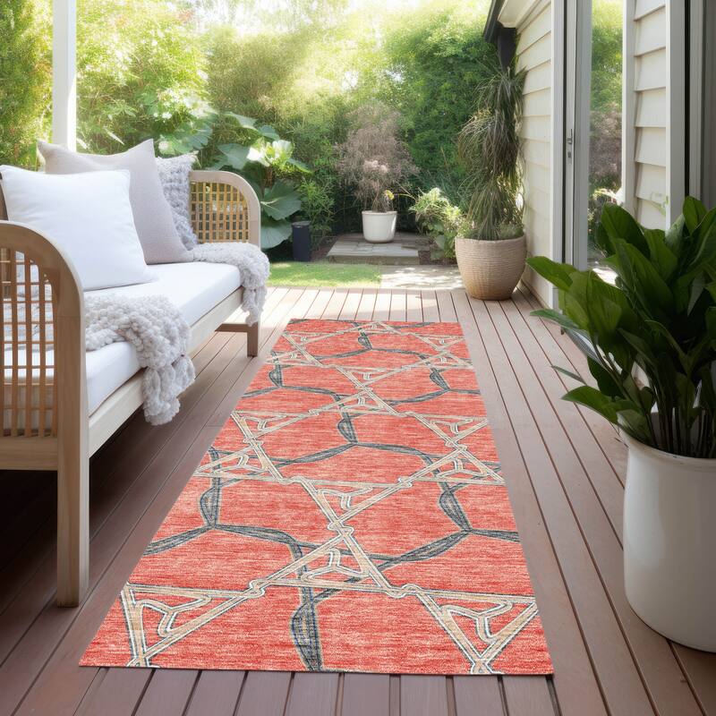 Machine Washable Indoor/ Outdoor Transitional Links Chantille Rug - Coral - 2'3" x 7'6"