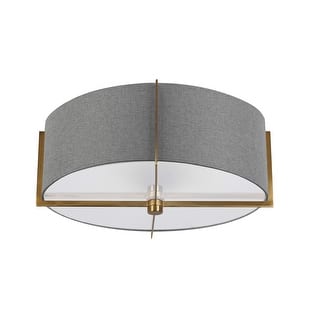 3-Light Semi-Flush Mount Ceiling Light - Antique Brass Finish, Gray Shade - 15