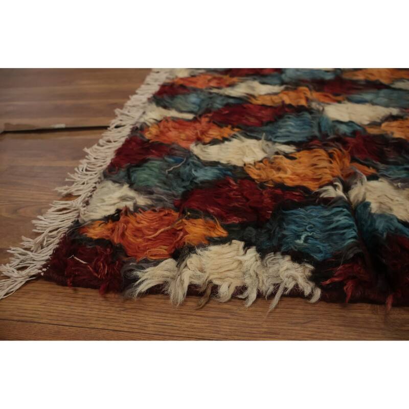 Hand Knotted Oriental 100% Wool Carpet Modern All-Over Multi-Colored Moroccan Area Rug - 9' 7'' X 6' 8''