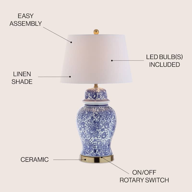 Grace 29.5" Ceramic LED Table Lamp, Blue/White by JONATHAN Y