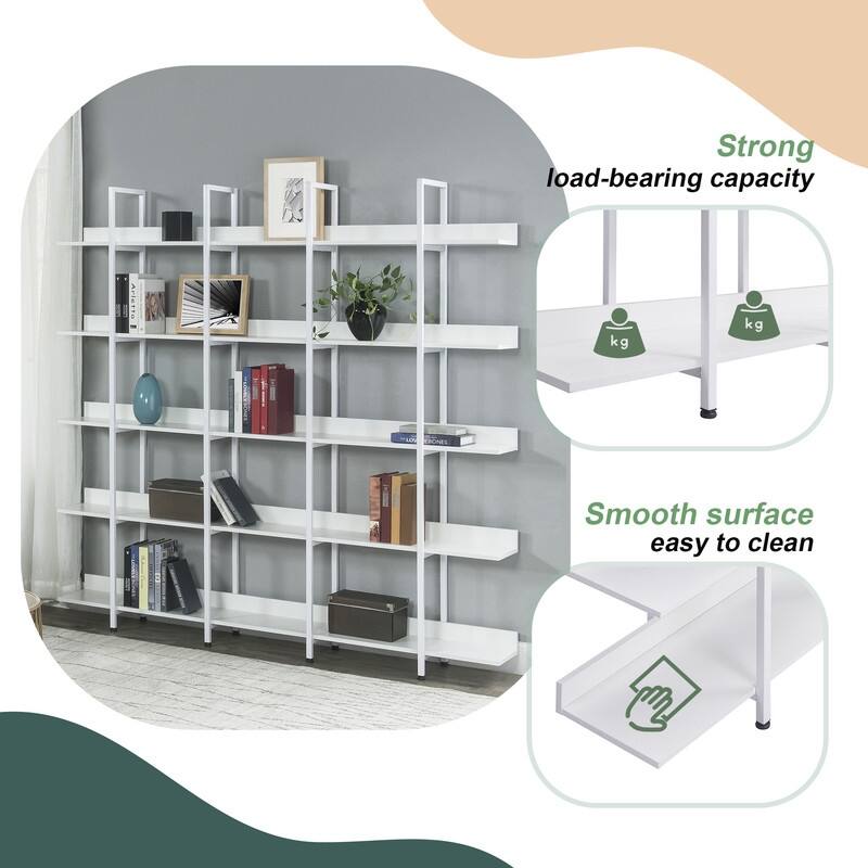 Industrial Style 5-Tier Cross Design Bookcase Home Office Open Bookshelf, Vintage Industrial Style Shelf, MDF Board