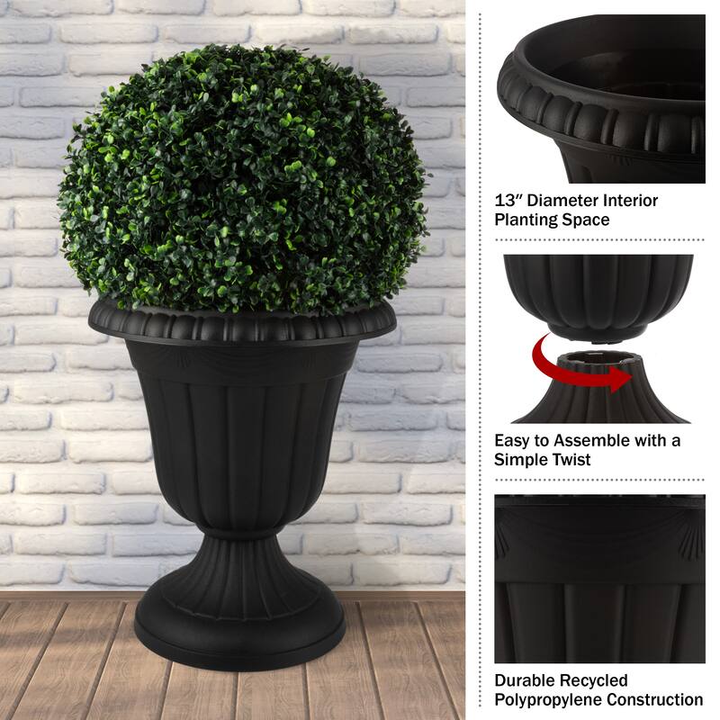 Pure Garden 16x18-Inch Outdoor Planter 2-Pack - Plastic Urn Planters