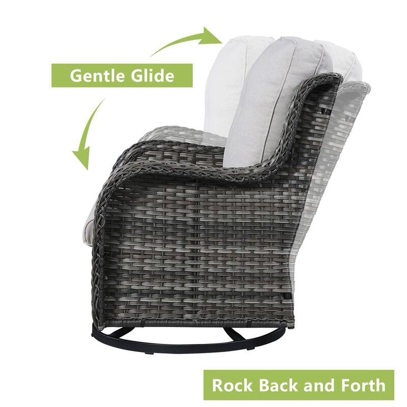 Pocassy 3-Piece Outdoor Swivel Bistro Set, Wicker Rocking Chairs
