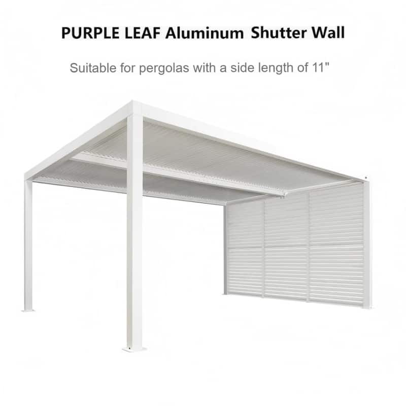 PURPLE LEAF White Louvered Pergola Accessories Roller Blinds, Strip Light and Shutter Wall(Pergola Not Included) - 11' - Shutter Wall Only