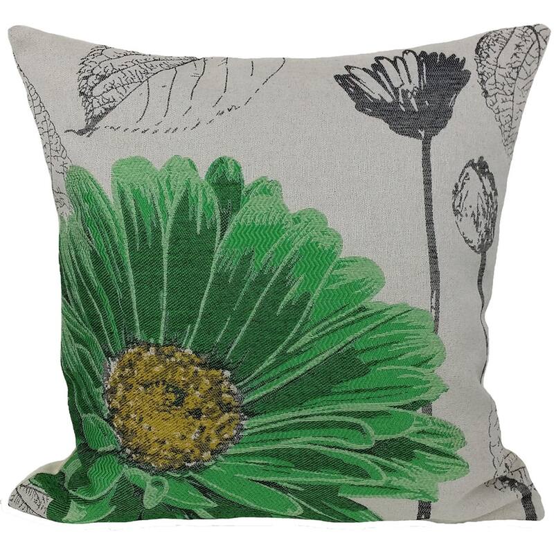 18"x18" Green Polyester and Cotton Blend Floral Zippered Pillow