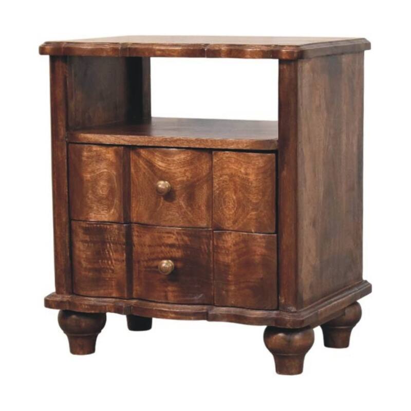 Artisan Furniture Solid Wood 2-Drawer Bedside with Open Shelf, Brown