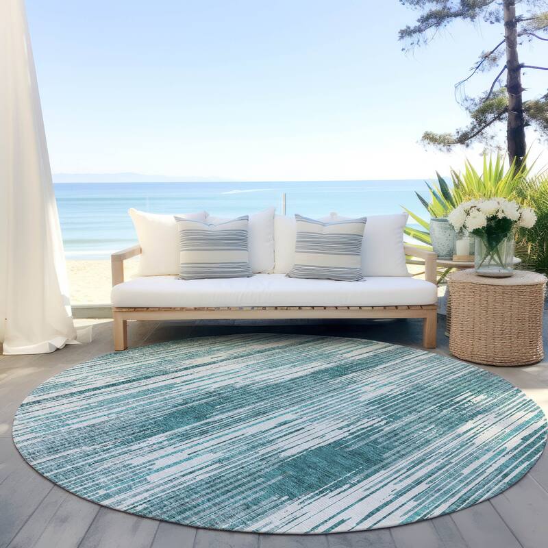 Machine Washable Indoor/ Outdoor Chantille Ombre Abstract Rug - Teal - 8' x 8'
