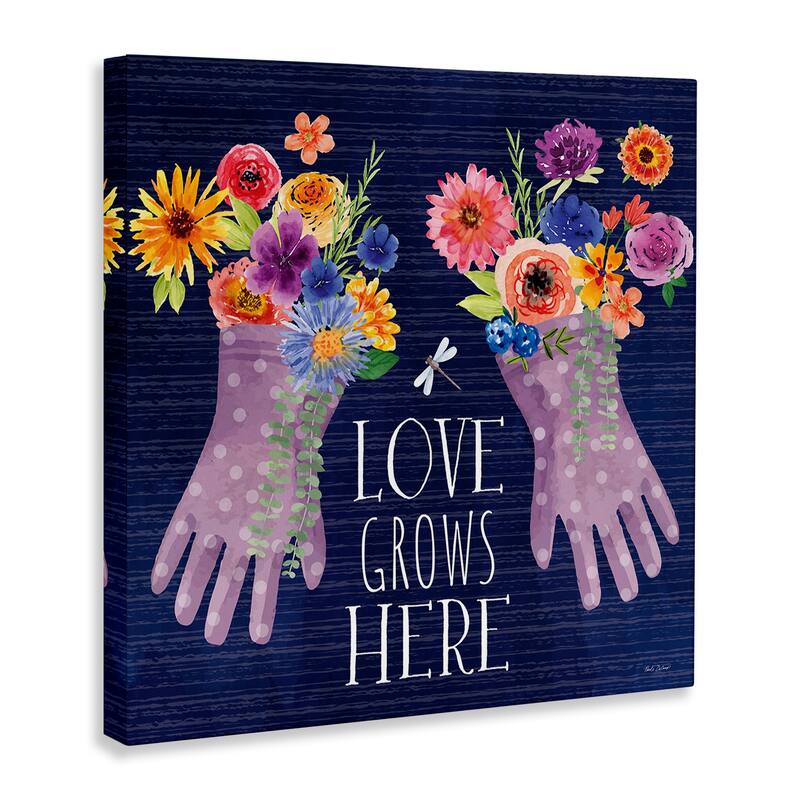 Stupell Love Grows Here Gardening Gloves Canvas Wall Art Design By Nicole DeCamp