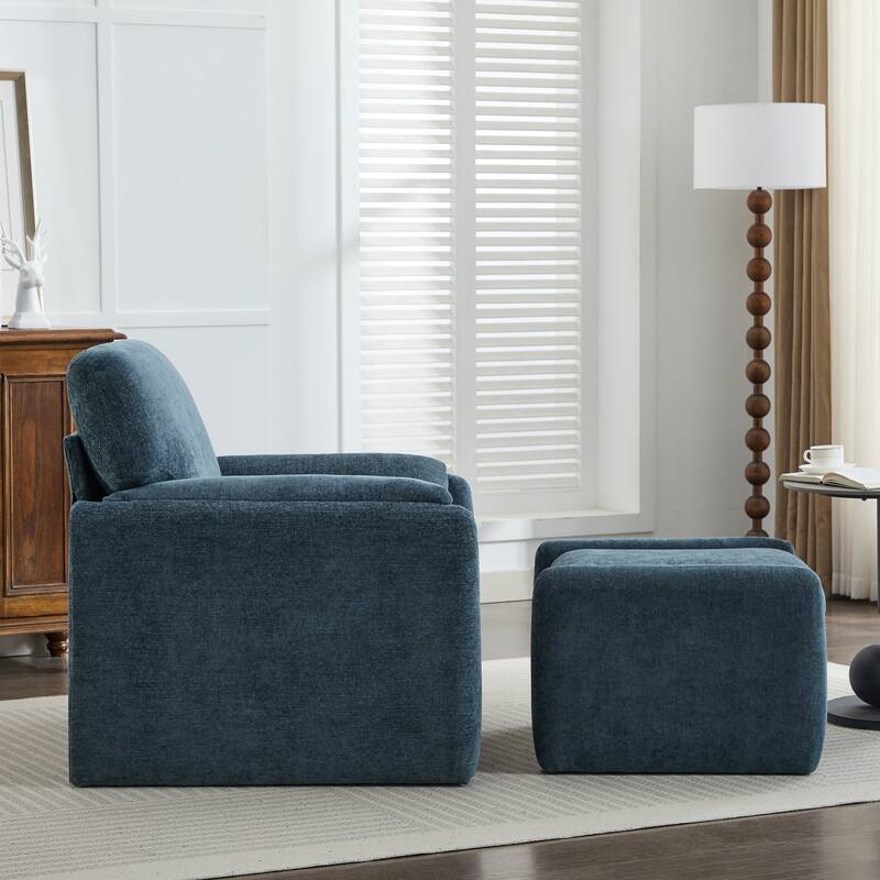 Chenille Single Sofa Chair & Ottoman Set