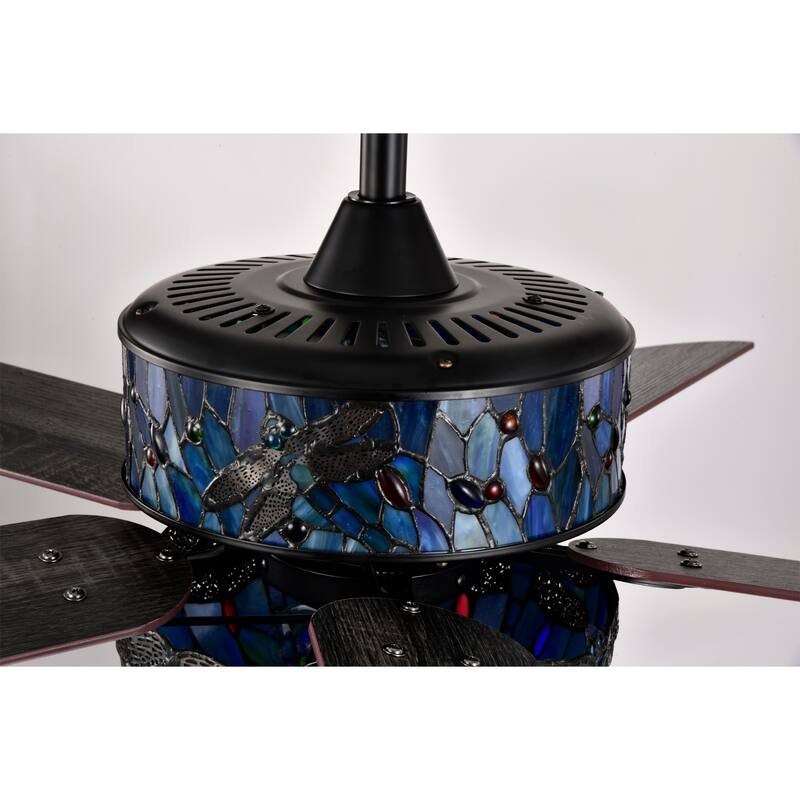 Barkol 5-Blade Lighted Ceiling Fan 2-Tier Tiffany Style Glass