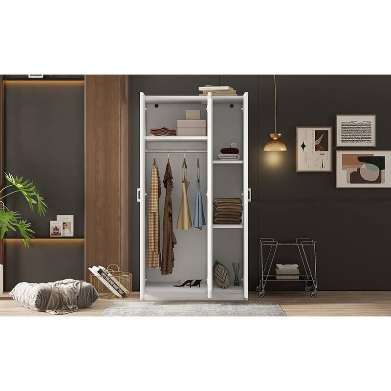 Modern 3 Door Wardrobe with Mirror, 3 Drawers, Hanging Rod - N/A
