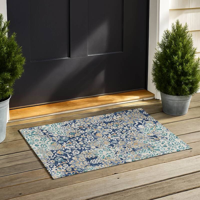 Machine Washable Indoor/ Outdoor Global Avon Chantille Rug - Navy - 1'8" x 2'6"