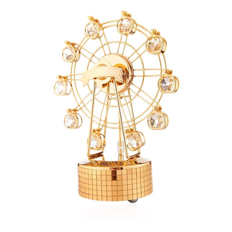 Matashi Home Decorative Showpiece 24K Gold Plated Music Box with Crystal Studded Ferris Wheel FigurineIt's a Small World