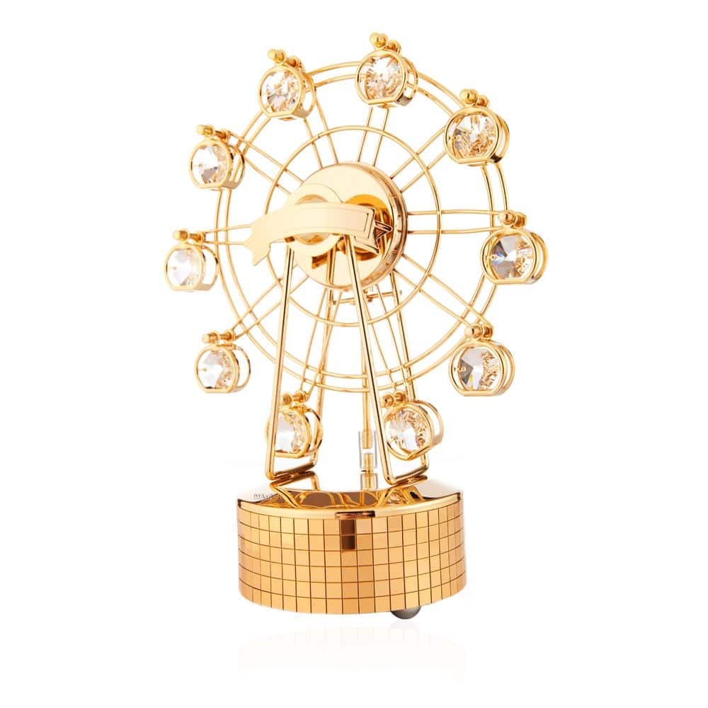 Matashi Home Decorative Showpiece 24K Gold Plated Music Box with Crystal Studded Ferris Wheel FigurineIt's a Small World
