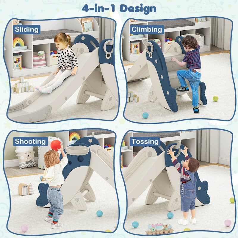 Costway 4-in-1 Toddler Slide Playground with Basketball Hoop Ball Ring - See Details