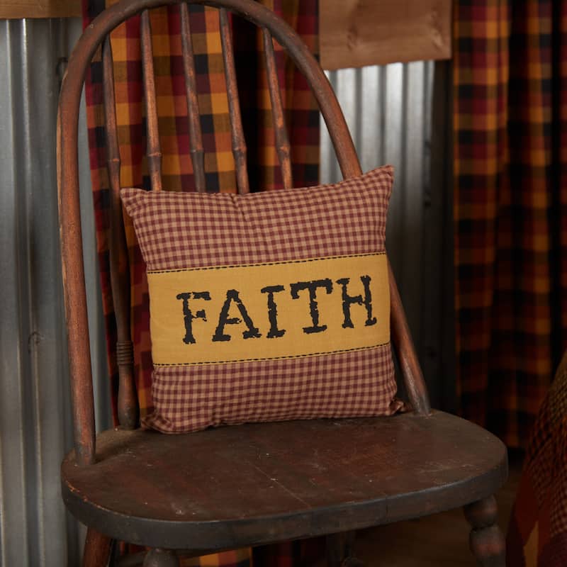 Heritage Farms Faith Pillow 12x12 - Accent - Pillow 12x12 - Polyester - Burgundy/Khaki/Mustard