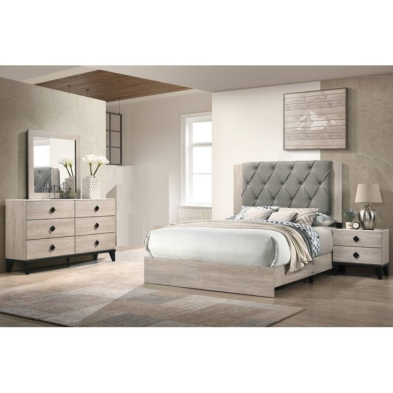 Modern Style 1pc Bed Set Tufted Headboard Tapered Legs Cream Finish Bedroom Furniture