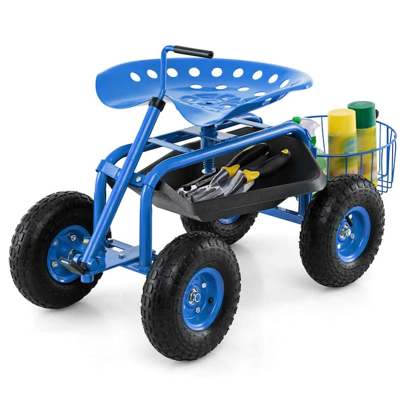 Costway Garden Cart Rolling Work Seat Wagon Scooter for Planting with - See Details