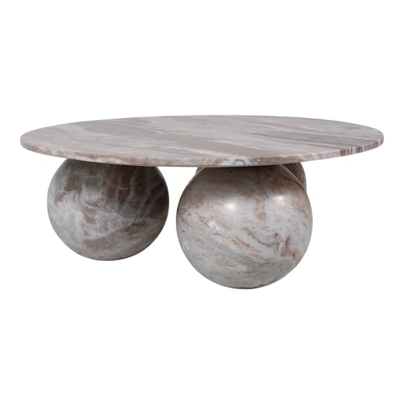 Marble Coffee Table Modern Round Sculptural Sphere Feet - 15" Brown - 40.0"