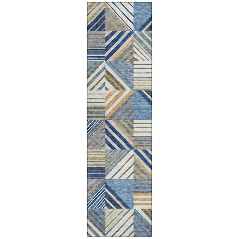 Machine Washable Indoor/ Outdoor Geo Mosaic Chantille Rug