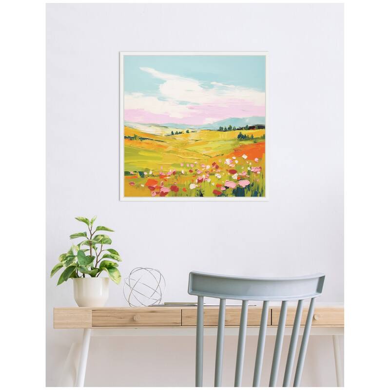 Kate and Laurel Sylvie Colorful Meadow Landscape Framed Canvas by The Creative Bunch Studio
