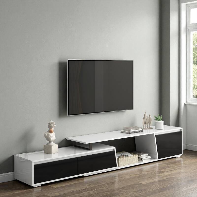 Modern 70.7''-107'' Extendable TV Stand for TVs up to 100'', Minimalist Rectangle Media Console with 2 Drawers & 1 Cabinet