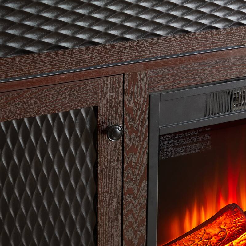 Embossed Pattern TV Stand for TVs Up to 65", Fireplace TV Stand with Storage Cabinet