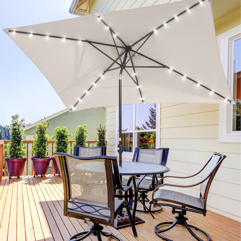 BONOSUKI LED 10 x 6.5ft Outdoor Umbrellas Patio Market Table Umbrellas - Sand