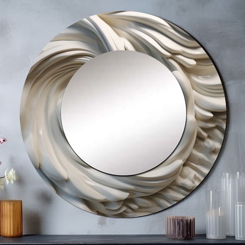 Designart "Cream Spiral Nebula I" Abstract Spirals Round Office Mirror - Beige Modern Mirror For Wall Décor