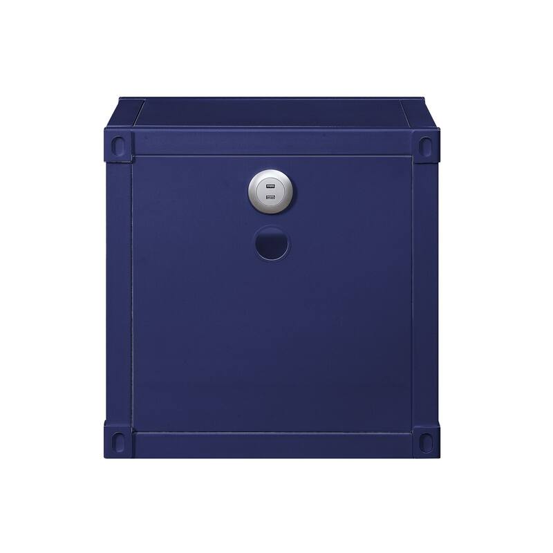 Blue Finish 20 in. W Nightstand with Inbuilt Charging USB Port