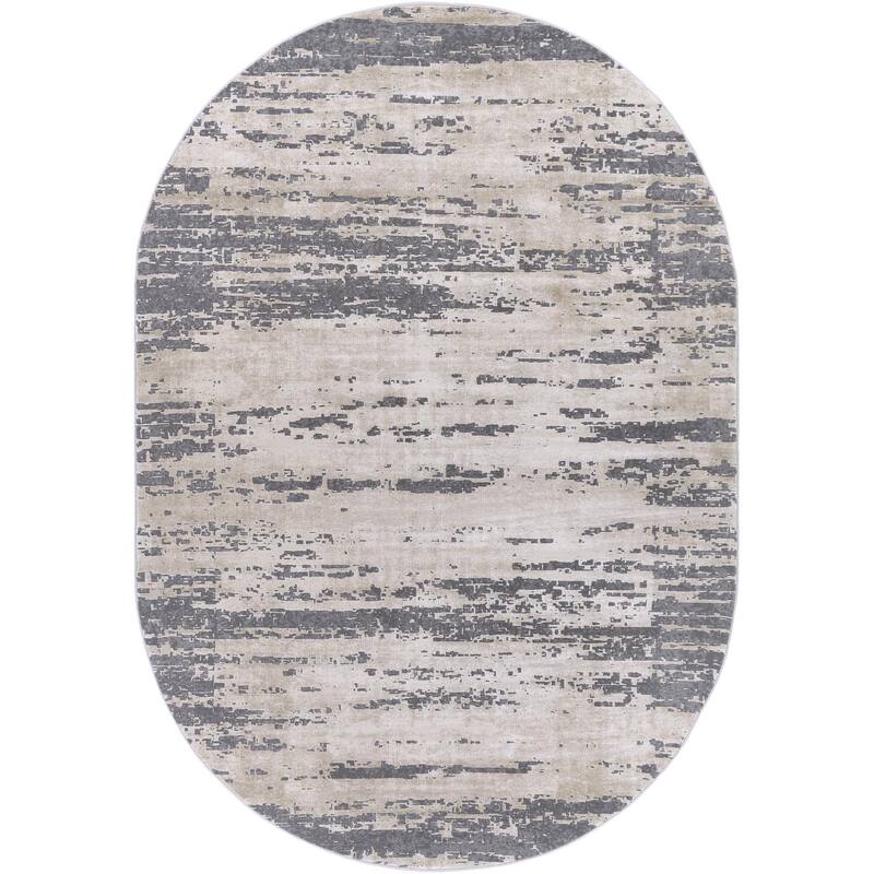 Livabliss Tibetan Modern & Contemporary Abstract Area Rug - Grey - 6'7" x 9'6" Oval