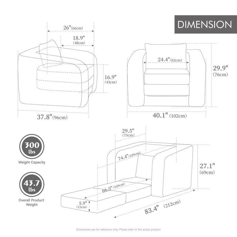40"W Single Foldable Sofa Bed Equipped with Armrest and Backrest