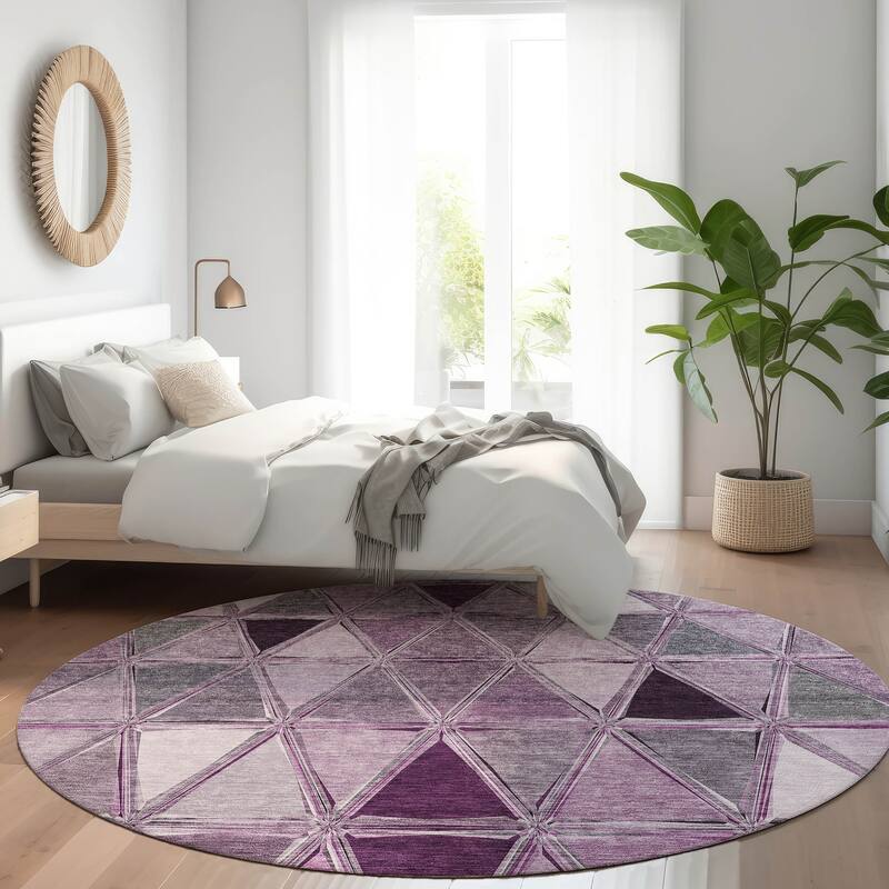 Machine Washable Indoor/ Outdoor Chantille Modern Diamonds Rug - Merlot - 8' x 8'