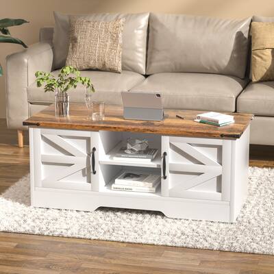 Coffee Table with Storage,Rustic Style Wooden Living Room Table