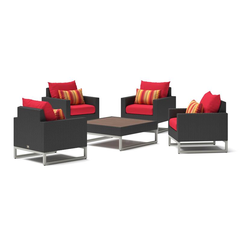 Milo Espresso 5 Piece Sunbrella Outdoor Patio Club Chair Conversation Set