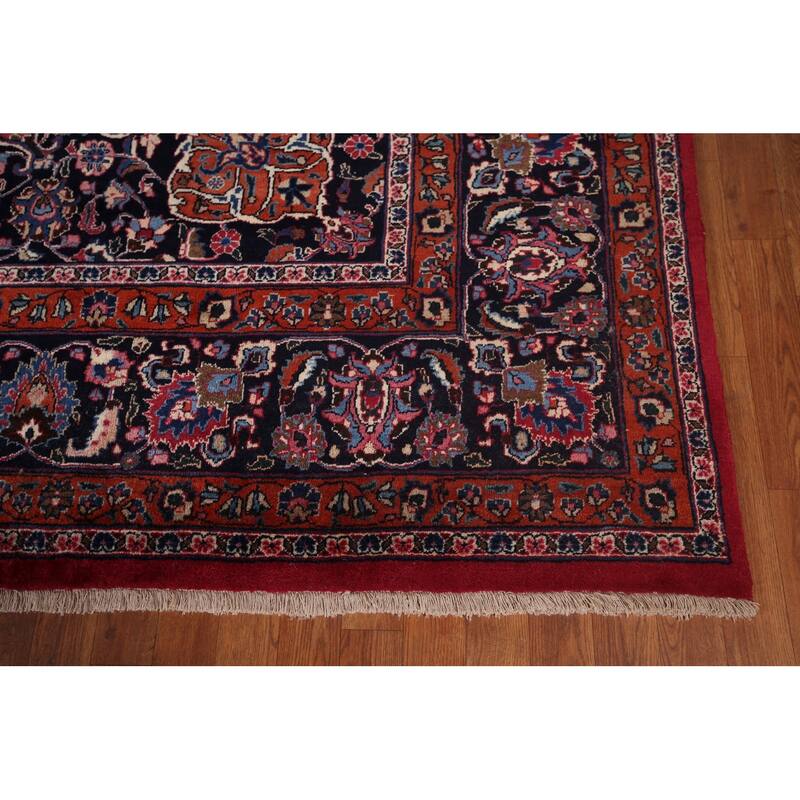 Traditional Mashad Persian Large Vintage Rug Handmade Wool Carpet - 10'0"x 16'6"